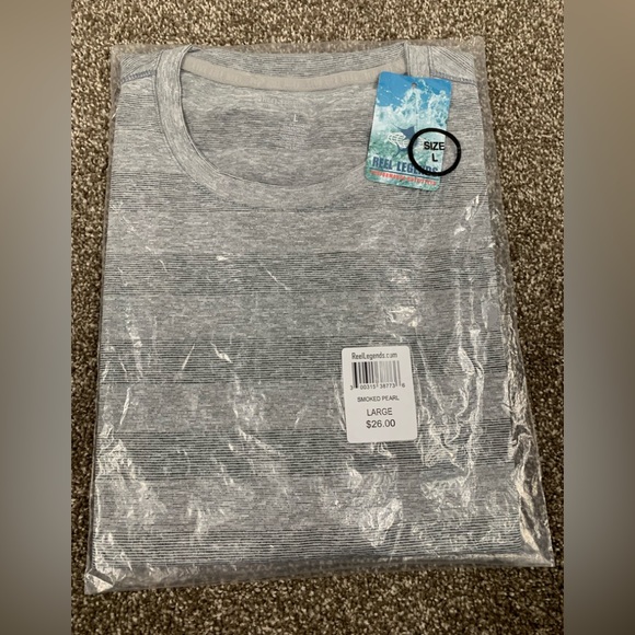 Shirt Reel Legends Short Sleeve Shirt NWT Grey White Stripped Size Large Po… - Picture 9 of 10